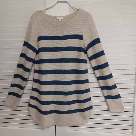 J Jill Sweater Blue Gray Wide Striped Long Sleeves Nautical Preppy Size X Small - Picture 1 of 8